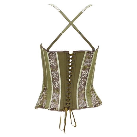 rare JOHN GALLIANO Vintage green gold sheer lace boned bustier corset top S - Picture 5 of 9